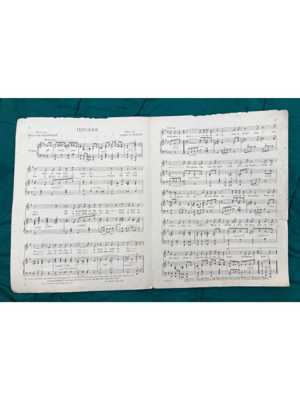 1917 Indiana Sheet Music Ballard MacDonald James F Hanley Astoria OR - Picture 4 of 4